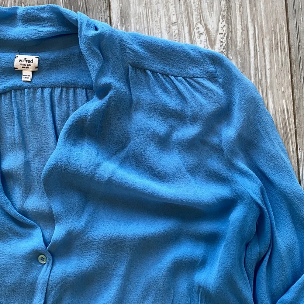 Wilfred Blue Long Sleeve 100% Silk Blouse - Picture 5 of 10